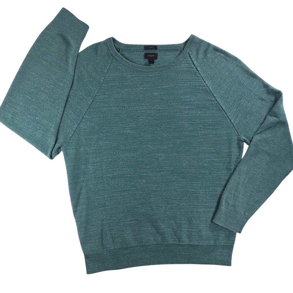 J.Crew Mens Large Teal Marled Cotton Slim Crewneck Raglan Sweater C8445